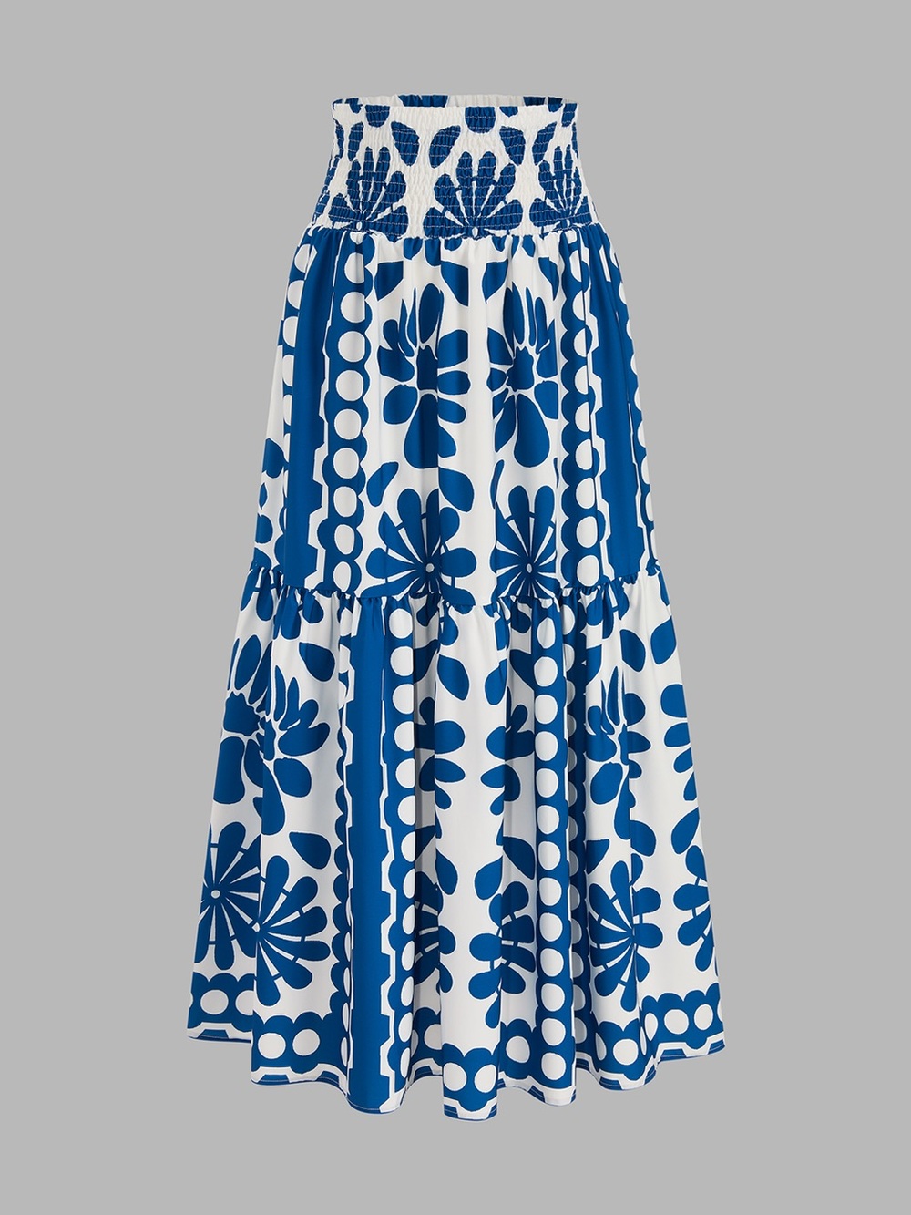 Commense White Maxi Skirt and Crop Top Set with Blue Floral Print - Picture 11 of 12